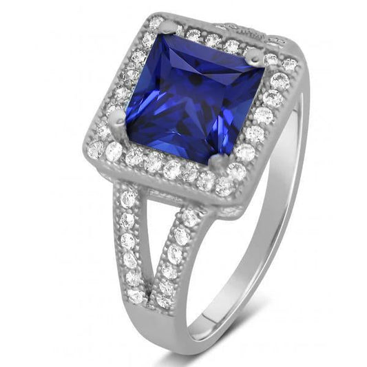 Princess Round Cut Sri Lanka Sapphire Diamond Ring 3.56 Carat WG 14K