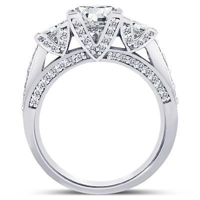 Princess & Round Diamond 3 Carat 3 Stone Style Engagement Ring