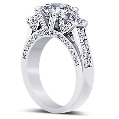 Princess & Round Diamond 3 Carat 3 Stone Style Engagement Ring