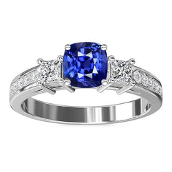Princess & Round Natural Earth Mined Diamond Cushion Sapphire Ring Jewellery 3.50 Carats