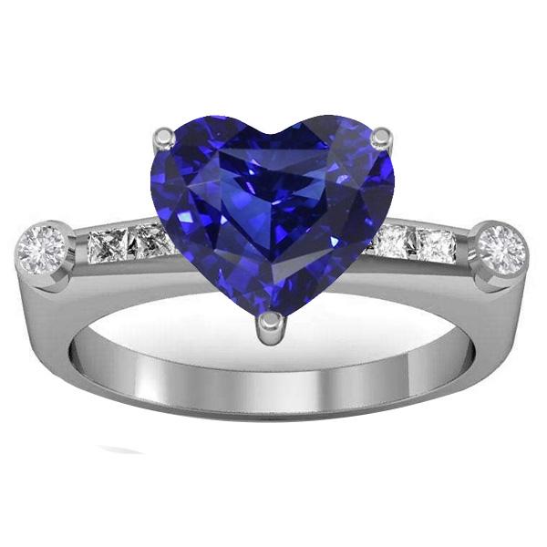 Princess & Round Diamond Natural Blue Sapphire Ring 3.50 Carats