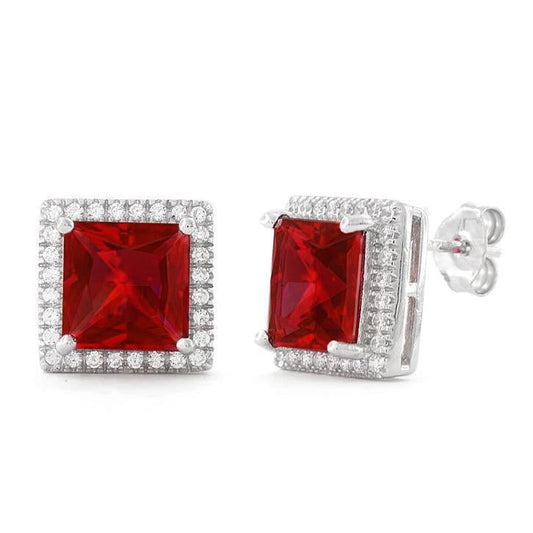 Princess Ruby And Round Diamonds 7.20 Carats Studs Earrings Gold 14K