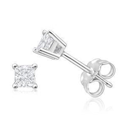 Princess Shaped F Vs1 Diamond Stud Earrings 2.0 Carat White Gold 14K