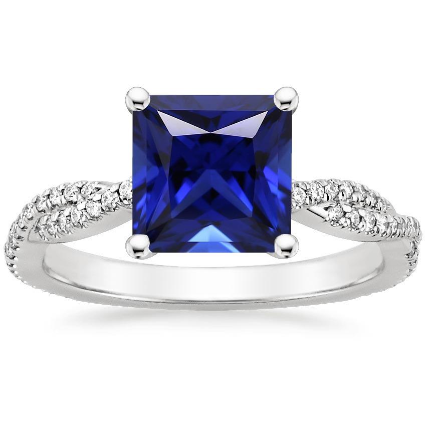 Princess Solitaire Accents Ring Ceylon Sapphire & Diamonds 6 Carats