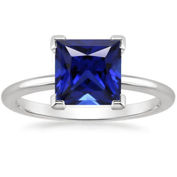 Princess Solitaire Ring Ceylon Blue Sapphire Gemstone Jewellery 5 Carats