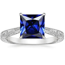 Princess Solitaire Ring Vintage Style Blue Sapphire 5 Carat White Gold