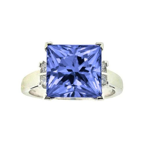 Princess Tanzanite Diamonds 8.50 Carat Fancy Ring White Gold 14K