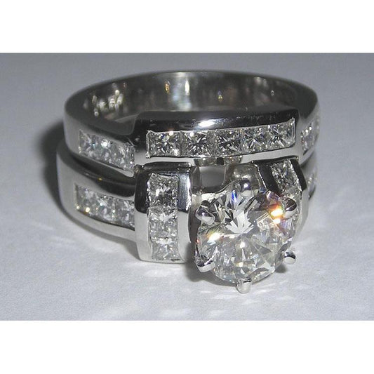 Princess and Round Diamond Ring Engagement Set 6.61 Carats