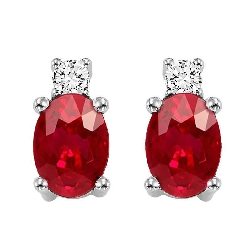 Prong Set 11 Ct Ruby And Diamonds Studs Earrings White Gold 14K