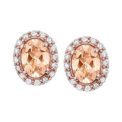 Prong Set 14 Ct Morganite And Natural Earth Mined Diamonds Studs Earring Rose Gold 14K