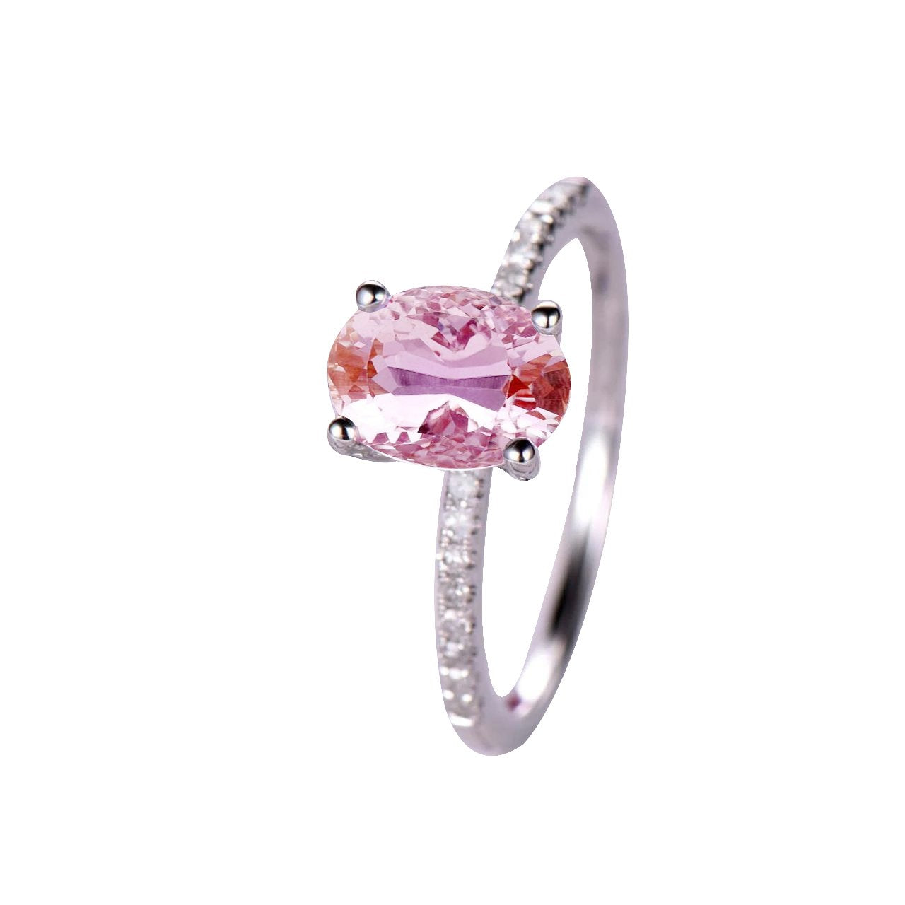 Prong Set 14.75 Ct Kunzite With Diamonds Wedding Ring White Gold 14K