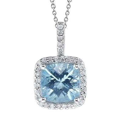 Prong Set 16 Carats Aquamarine With Diamonds Pendant Gold White 14K