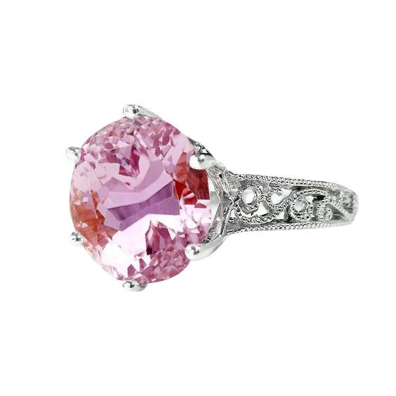 Prong Set 21.00 Ct Solitaire Pink Kunzite Wedding Ring White Gold