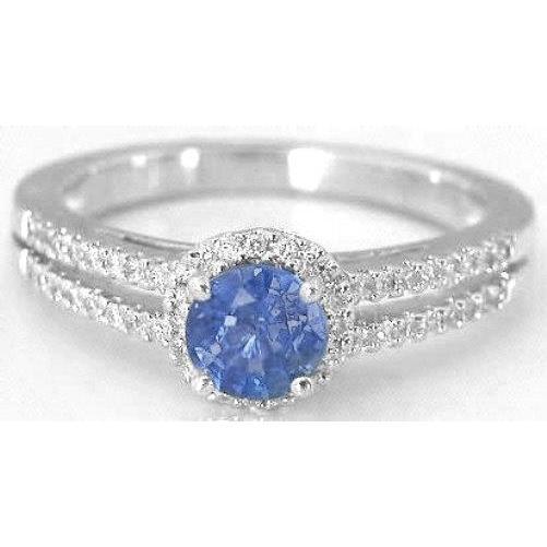 Prong Set 2.450 Carats Solitaire With Accent Ceylon Sapphire Ring