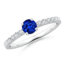 Prong Set 3.10 Ct Ceylon Sapphire Natural Earth Mined Diamonds Wedding Ring White Gold 14K