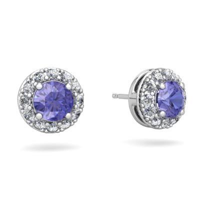 Prong Set 3.70 Carats Tanzanite And Diamonds Studs Earrings White