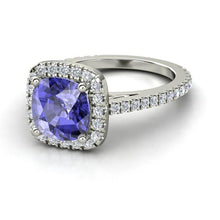 Prong Set 4.50 Ct Blue Tanzanite With Diamonds Ring White Gold 14K