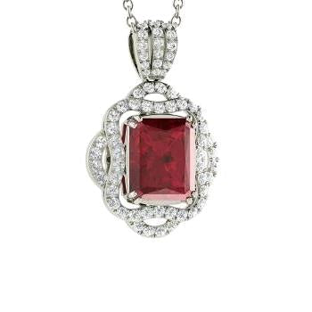 Prong Set 4.80 Carats Red Ruby With Diamonds Pendant Necklace