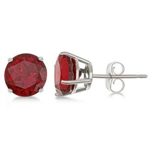 Prong Set 6 Carats Ruby Lady Studs Earrings White Gold 14K