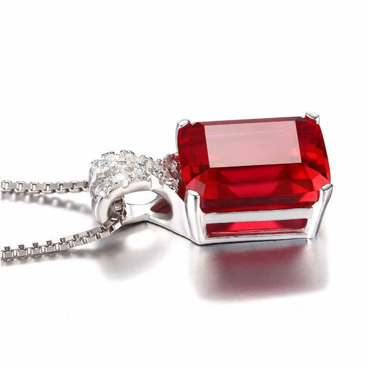 Prong Set 6.25 Ct. Ruby With Diamonds Pendant Necklace White Gold 14K