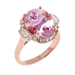 Prong Set Kunzite And Natural Earth Mined Diamonds 26 Ct Anniversary Ring Rose Gold