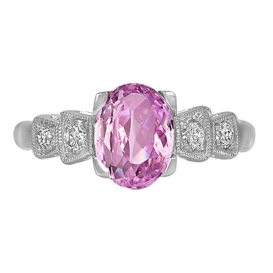 Prong Set Pink Kunzite And Diamonds 18.50 Carats Ring White Gold