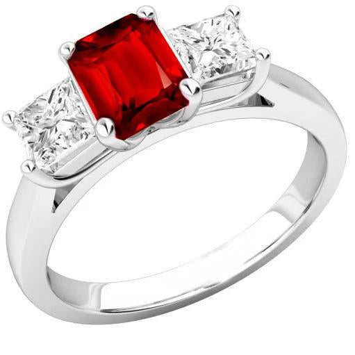 Prong Set Red Ruby And Diamonds 4.00 Carats Ring 14K Gold