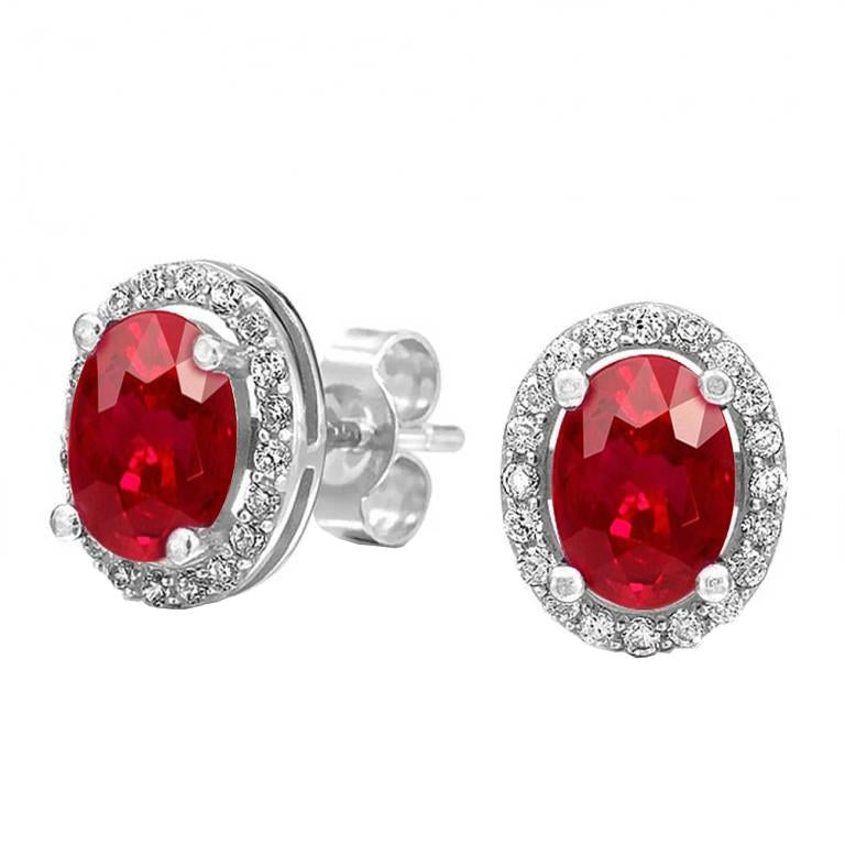 Prong Set Ruby And Diamonds 8.50 Ct Studs Earrings 14K White Gold