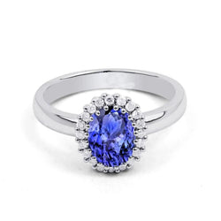 Prong Set Tanzanite And Natural Earth Mined Diamonds 3.70 Carats Wedding Ring 14K Gold