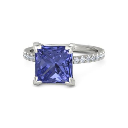 Prong Set Tanzanite And Diamonds 3.80 Carats Ring White Gold 14K