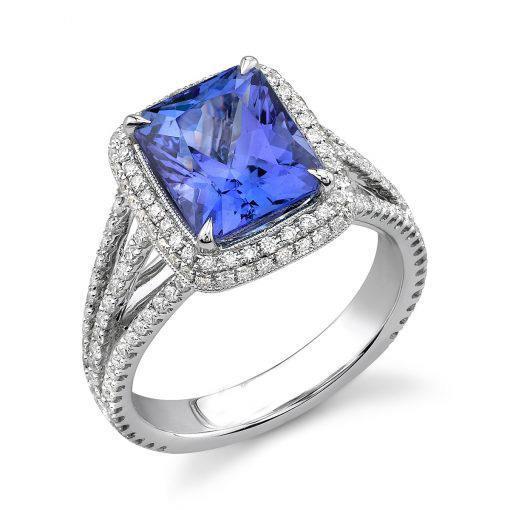 Prong Set Tanzanite And Diamonds 4.78 Carats Wedding Ring Gold White