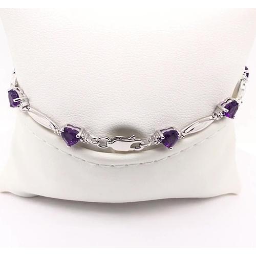 Purple Amethyst Heart Shape Diamond Bracelet 9.54 Carats Jewelry
