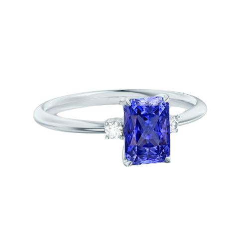Radiant 3 Stone Blue Sapphire Ring 1.25 Carats Small Round Diamonds