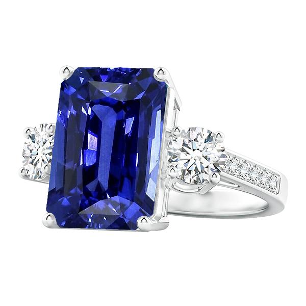 Radiant 3 Stone Ring Blue Sapphire & Accents 6 Carats Ladies Jewelry