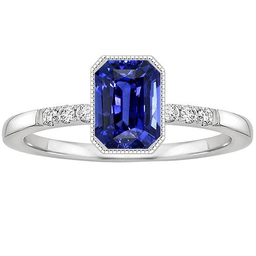 Radiant Cut Bezel Set Ring Ceylon Sapphire & Diamond 3.50 Carats