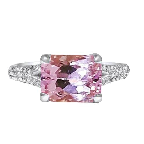 Radiant Cut Kunzite With Round Diamonds 17.90 Carats Ring 14K Gold