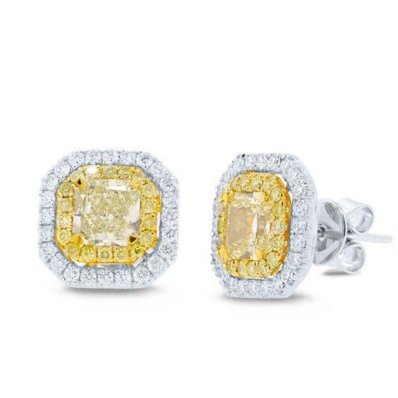 Radiant Cut Yellow Citrine Halo Diamond Stud Earring 20 Carats