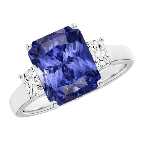 Radiant Diamond Engagement Ring 4 Carats 3 Stone Gold Sapphire Jewelry