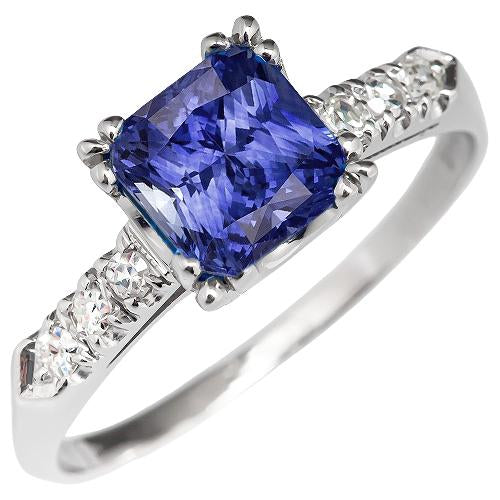 Radiant Gemstone Blue Sapphire Diamond Ring Triple Prong Set 3 Carats