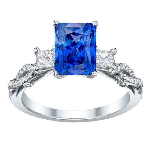 Radiant Sapphire Gemstone Ring 3 Stone Twisted Style 3.50 Carats