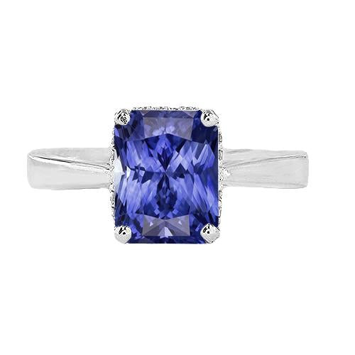 Radiant Solitaire 2 Carats Blue Sapphire Ring Reversed Tapered Shank