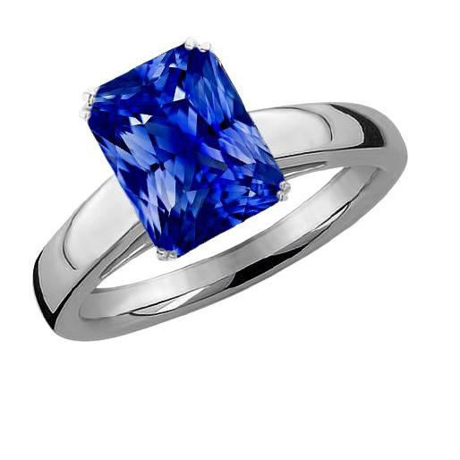 Radiant Solitaire Ceylon Sapphire Engagement Ring 2.50 Carats Gold 14K