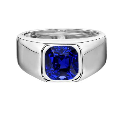 Radiant Solitaire Men's Ring Gold Ceylon Sapphire Thick Shank 1 Carat