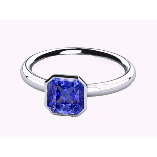 Radiant Solitaire Women's Ring Bezel Set Ceylon Sapphire 2 Carats