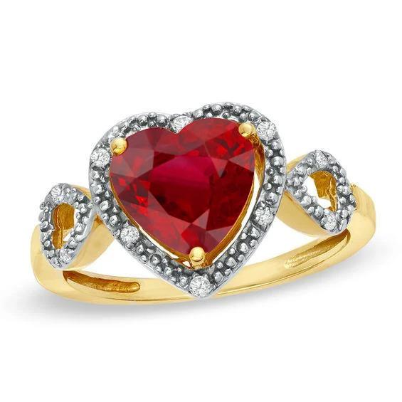 Red Heart Cut Ruby Diamond Ring 6.65 Ct Jewelry Yellow Gold