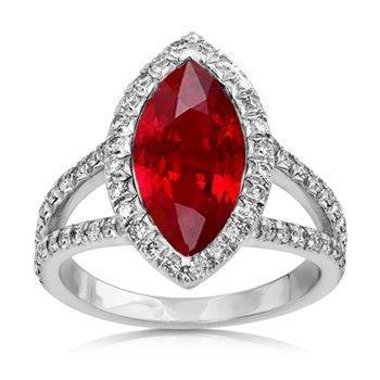 Red Marquise Cut Halo Ruby Diamond Ring White Gold 5.55 Ct