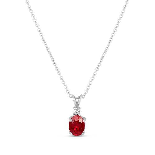 Red Oval Cut Ruby And Diamond 2.10 Carats Pendant Necklace Gold 14K