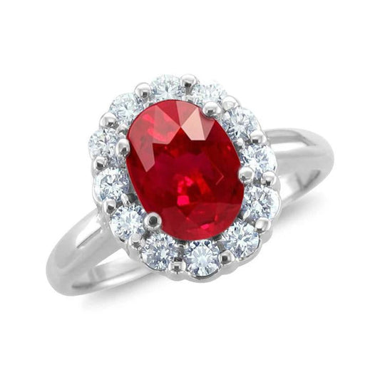 Red Oval Cut Ruby And Diamond Ring 5 Carats Jewelry 14K White Gold