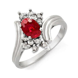 Red Oval Ruby And Diamond Anniversary Ring White Gold 14K 1.50 Ct