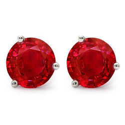 Red Round Cut Ruby Stud Earring 3.50 Carats White Gold 14K